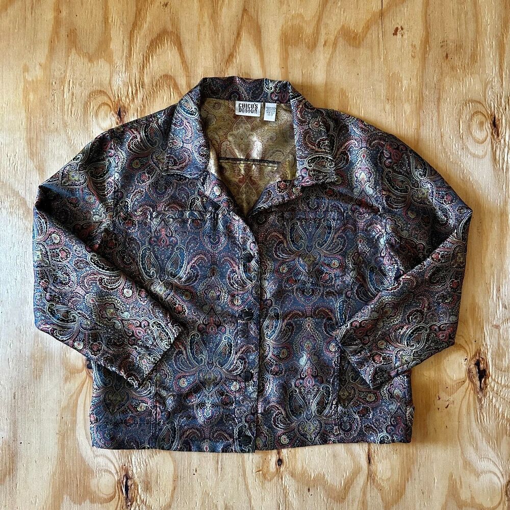 Vintage Chico's Design Paisley Brocade Button-Down Jacket (Size L)
